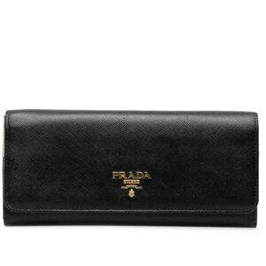 PRADA Black Saffiano Leather Long Wallet 175-013025